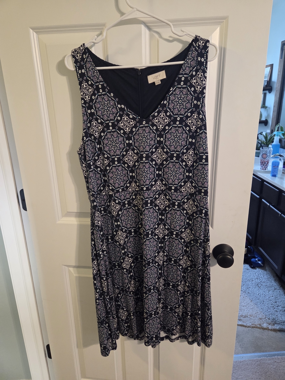 LOFT Navy Printed Sleeveless A-Line Dress Sz 14